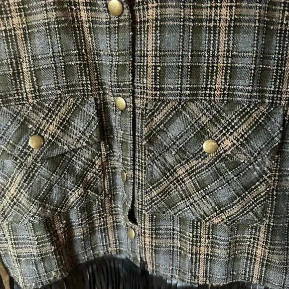 Kori Plus Fringe Button Up Western Cropped Plaid Flannel Jacket Women's XLarge - Picture 2 of 9